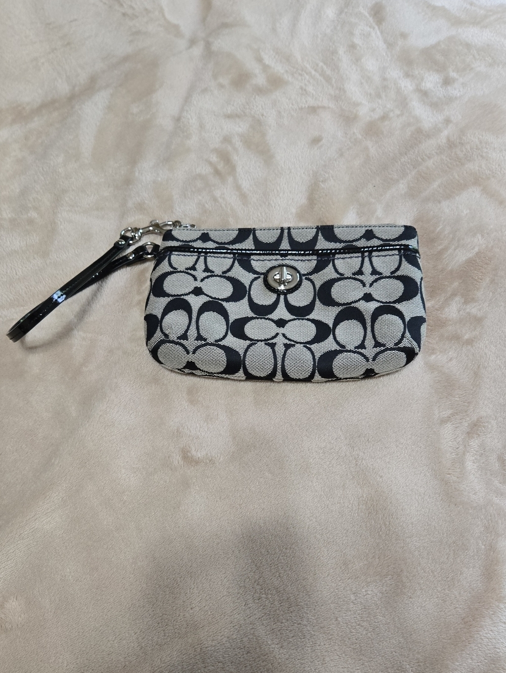 Coach Black and Gray Signature Turn-Lock Wristlet